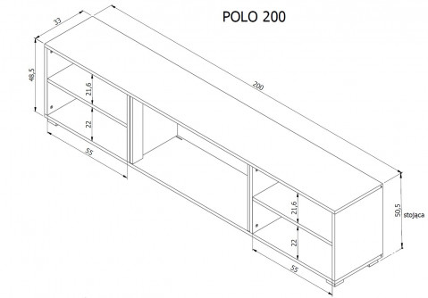 Szafka RTV POLO 180x33x39 biały + kominek biały - Galeria zdjęcie 5