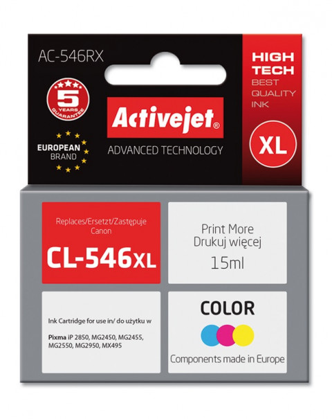 Activejet AC-546RX Tusz do drukarki Canon, Zamiennik Canon CL-546XL; Premium; 15 ml; kolor. - Galeria zdjęcie 1