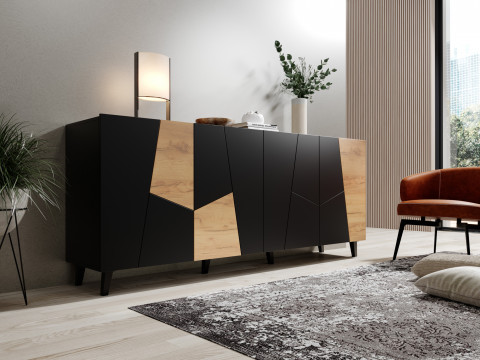 Komoda ETNA 200x42x82 czarny mat + dąb craft - Galeria zdjęcie 7