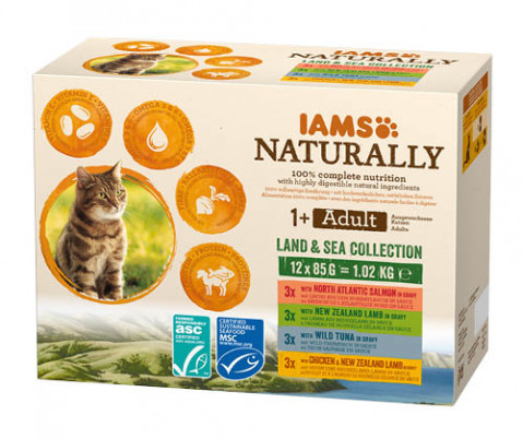 IAMS Naturally Adult zestaw smaków morskch i mięsnych 12x85g kot - Galeria zdjęcie 1