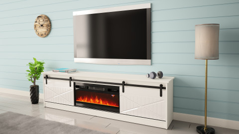 Szafka RTV GRANERO+kominek 200x56,7x35 biały/biały połysk - Galeria zdjęcie 4