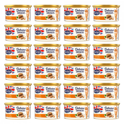 BUTCHER'S Delicious Dinners Cat z kurczakiem i indykiem - mokra karma dla kota w formie musu - puszka 24x85g - Galeria zdjęcie 1