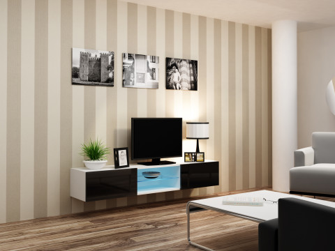 Szafka RTV VIGO GLASS 30/180/40 biały/czarny połysk - Galeria zdjęcie 1