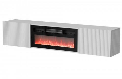 Szafka RTV ROTA 183x35x37 biały mat + czarny kominek - Galeria zdjęcie 1