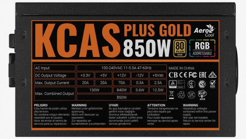 ZASILACZ AEROCOOL PGS KCAS PLUS 850W RGB 80+Gold - Galeria zdjęcie 8