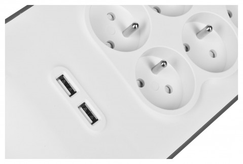 Listwa zasilająca Belkin Power Surge 6-PORT + 2xUSB-A 2.4A 650J 2m Grey/White - Galeria zdjęcie 3