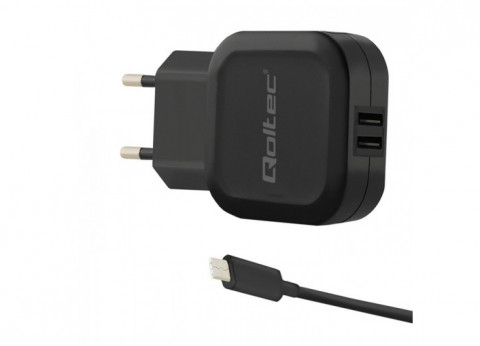 Qoltec Ładowarka sieciowa do Smartfona/Tabletu| 17W | 5V | 3.4A | 2xUSB+USB typC - Galeria zdjęcie 1