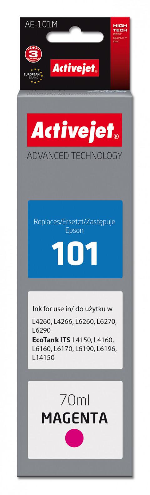 Activejet AE-101M Tusz do drukarki Epson, Zamiennik Epson 101; Supreme; 70 ml; purpurowy. - Galeria zdjęcie 1