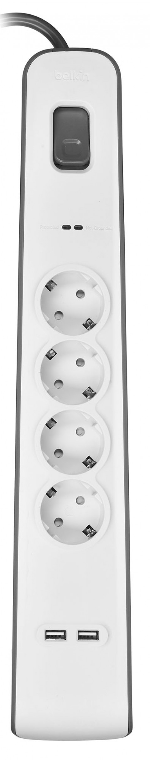 Listwa zasilająca Belkin Power Surge 4-PORT + 2xUSB-A 2m Grey/White Schuko - Galeria zdjęcie 1