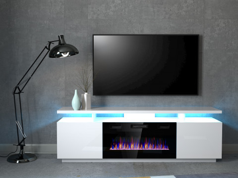 Szafka RTV EVA z kominkiem elektrycznym 180x40x52 biały/biały połysk - Galeria zdjęcie 5
