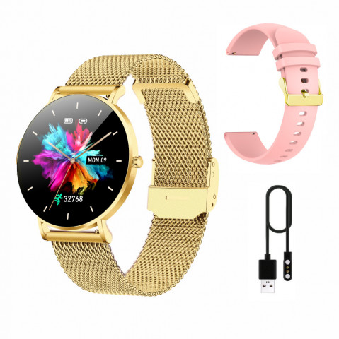 Smartwatch zegarek damski Alexa Lux Gold + różowy pasek - Galeria zdjęcie 3
