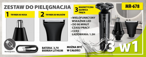 Zestaw do golenia 3w1 USB MAESTRO MR-678 - Galeria zdjęcie 5