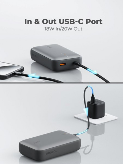 AUKEY POWERBANK 20 000 MAH, USBC 22,5W, USBA,MINI - Galeria zdjęcie 5