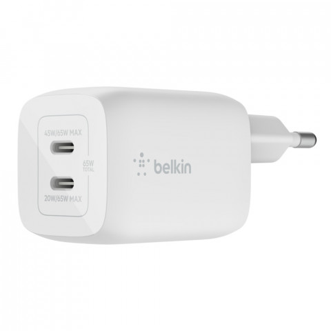 Ładowarka Belkin BoostCharge Pro Dual USB-C PD 3.0 PPS GaN Wall Charger 65W White - Galeria zdjęcie 1