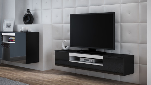 Szafka RTV VIVA 180 czarny/ czarny połysk+ biały - Galeria zdjęcie 2