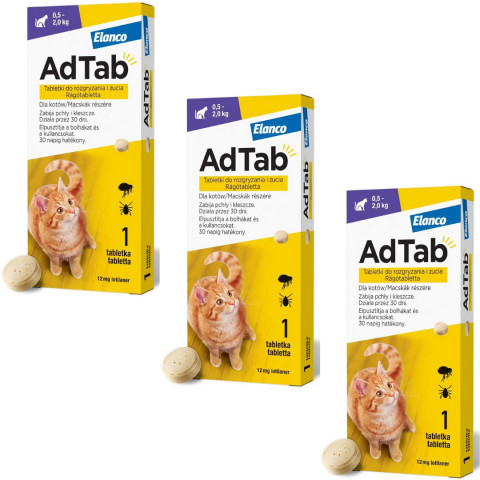 AdTab Tabletki dla kotów (0,5-2,0kg) 3x(1x12mg) - Galeria zdjęcie 1