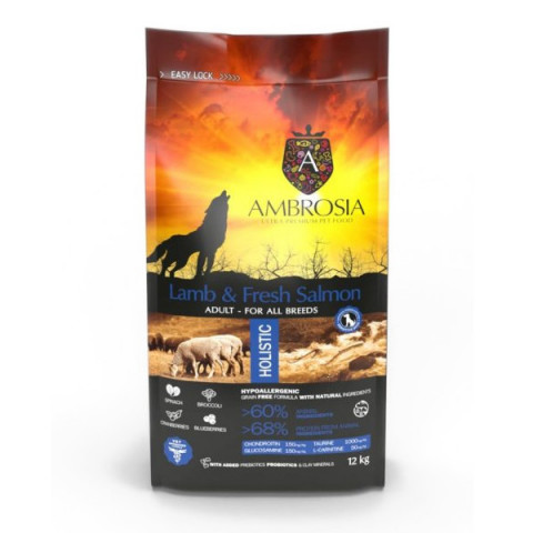 AMBROSIA Jagnięcina i Świeży Łosoś - sucha karma dla psa - 12kg - Galeria zdjęcie 1