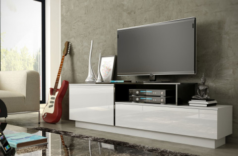 Szafka RTV SIGMA3 180 biały/biały połysk + czarny - Galeria zdjęcie 3