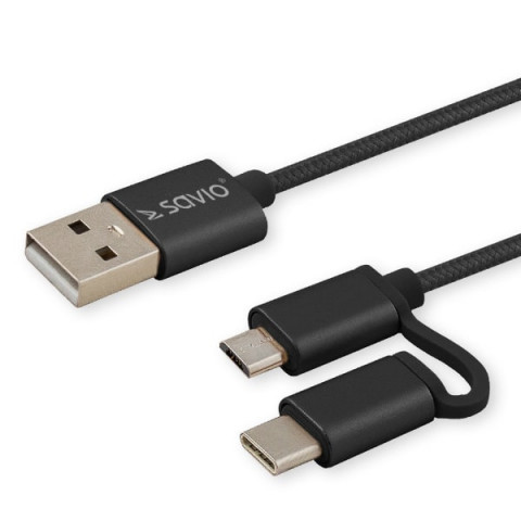 SAVIO KABEL 2W1 USB-MICRO USB/TYP C 2.1A 1M CL-128 - Galeria zdjęcie 2