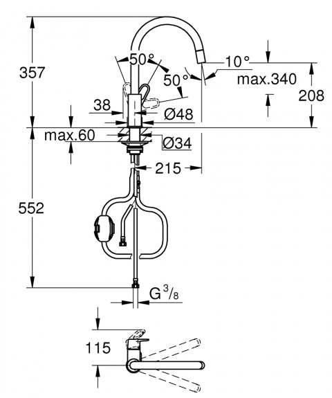 Bateria GROHE BauFlow 30549000 chrom - Galeria zdjęcie 2