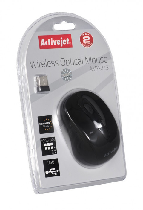Activejet AMY-213 Mysz bezprzewodowa USB optyczna; 1600 DPI; kolor czarny) - Galeria zdjęcie 5