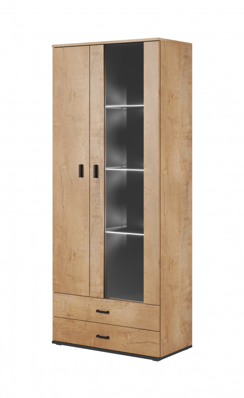 Witryna SOHO S6 2D2S dąb lefkas+ czarny - Galeria zdjęcie 1