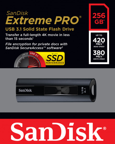 SANDISK EXTREME PRO 256GB 420/380MB/s USB 3.1 - Galeria zdjęcie 7