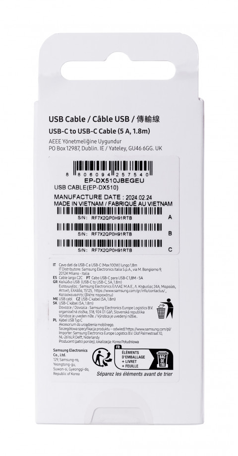 Kabel Samsung EP-DX510JB USB-C/USB-C 1,8m 5A, czarny - Galeria zdjęcie 5
