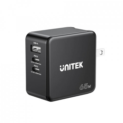 UNITEK ŁADOWARKA GAN, PD 65W 2X USB-C, USB-A - Galeria zdjęcie 3