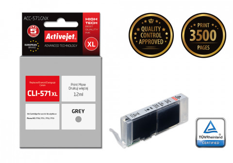 Activejet ACC-571GNX Tusz do drukarki Canon, Zamiennik Canon CLI-571XLG; Supreme; 12 ml; szary. - Galeria zdjęcie 2