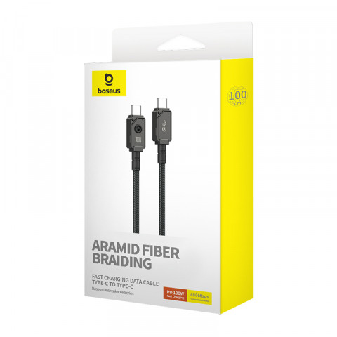 Kabel Baseus Unbreakable Typ C-Typ C 100W 1m (czarny) - Galeria zdjęcie 3