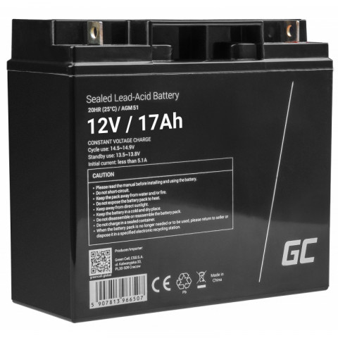 GREEN CELL AKUMULATOR ŻELOWY/AGM AGM51 12V 17AH - Galeria zdjęcie 1