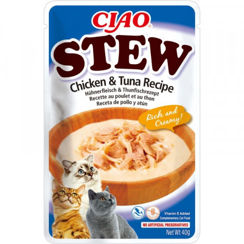 INABA Ciao Stew Chicken & Tuna Kurczak i tuńczyk potrawka w sosie - przysmak dla kota - 9x40g + 3x40g GRATIS! - Galeria zdjęcie 2