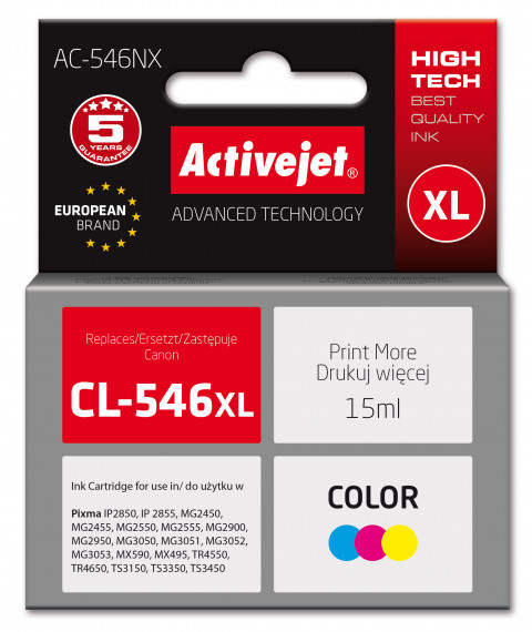 Activejet AC-546NX Tusz do drukarki Canon, Zamiennik Canon CL-546XL; Supreme; 15 ml; kolor: czerwony, niebieski, żółty) - Galeria zdjęcie 1