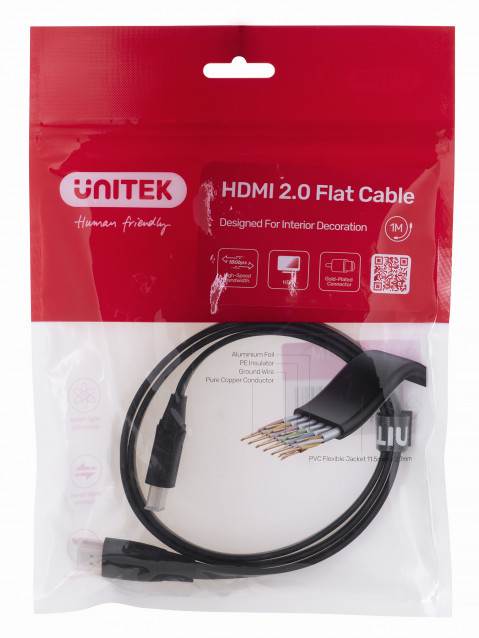 UNITEK KABEL HDMI 2.0 4K60HZ, PŁASKI, 1M, C11063BK - Galeria zdjęcie 1