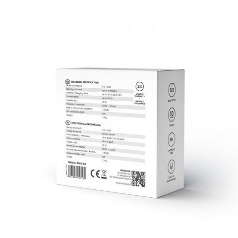 SAVIO BEZPRZEWODOWE SŁUCHAWKI BLUETOOTH TWS-03 - Galeria zdjęcie 2