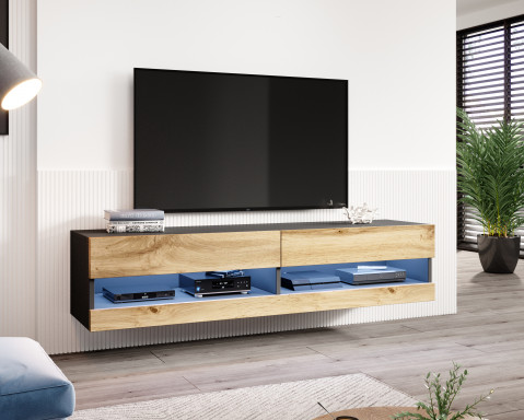 Szafka RTV VIGO NEW 180 30/180/40 czarny/dąb wotan - Galeria zdjęcie 3