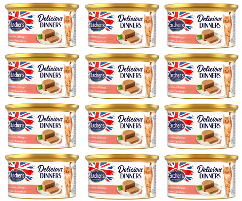 BUTCHER'S Delicious Dinners Cat - mokra karma dla kota z łososiem i krewetkami w formie musu - puszka 12x85g - Galeria zdjęcie 1