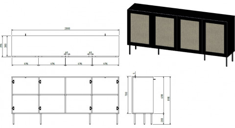 Komoda JUTA 4D 202x39,5x85 czarny + linol calabria - Galeria zdjęcie 4