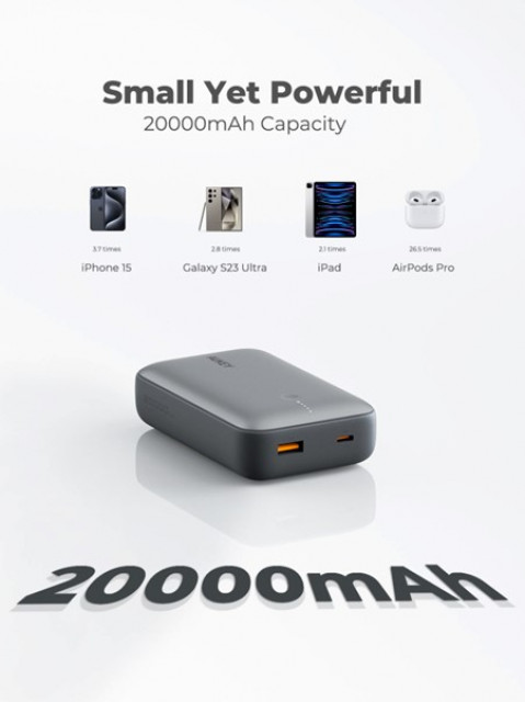 AUKEY POWERBANK 20 000 MAH, USBC 22,5W, USBA,MINI - Galeria zdjęcie 3