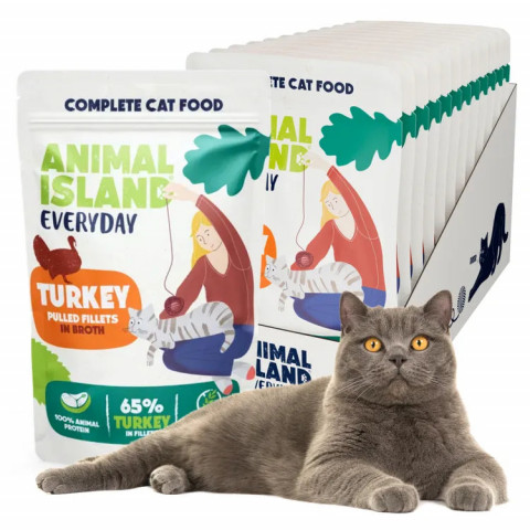 ANIMAL ISLAND Everyday Indyk filety w rosole - mokra karma dla kota - 12 x 85g - Galeria zdjęcie 1