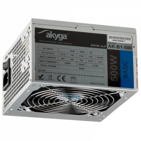AKYGA ZASILACZ BASIC ATX 500W P4 FAN12CM 3XSATA 2xMOLEX PCI-E 6PIN - Galeria zdjęcie 3