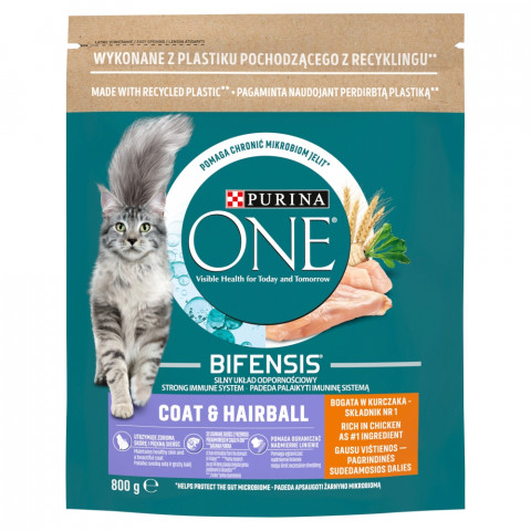 PURINA One Bifensis Coat & Hairball Kurczak - sucha karma dla kota - 800 g - Galeria zdjęcie 1