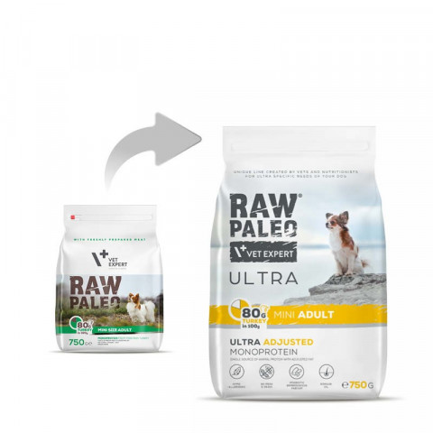 VET EXPERT Raw Paleo Ultra Mini Adult Indyk - sucha karma dla psa - 750g - Galeria zdjęcie 2