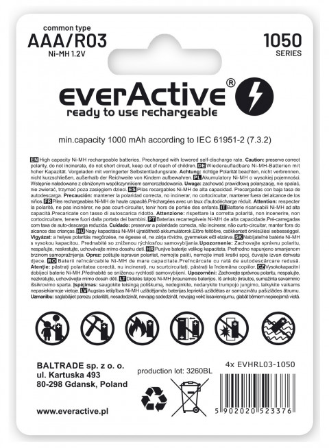 EVERACTIVE AKUMULATORKI AAA 1050 MAH EVHRL03-1050 - Galeria zdjęcie 2