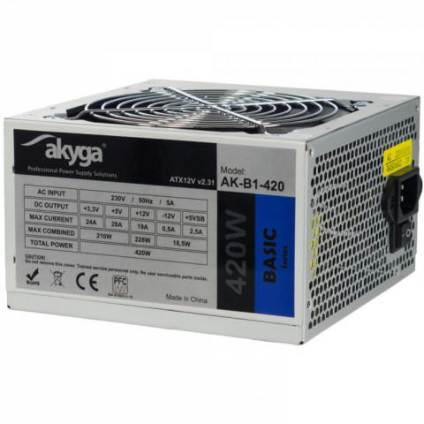 Akyga zasilacz basic atx 420w p4 fan12cm 3xsata 2xmolex ak-b1-420 - Galeria zdjęcie 1