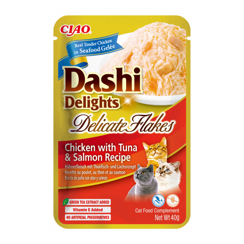 INABA Cat Dashi Delights Delicate flakes chicken with tuna & salmon - przysmak dla kota - 40g - Galeria zdjęcie 1