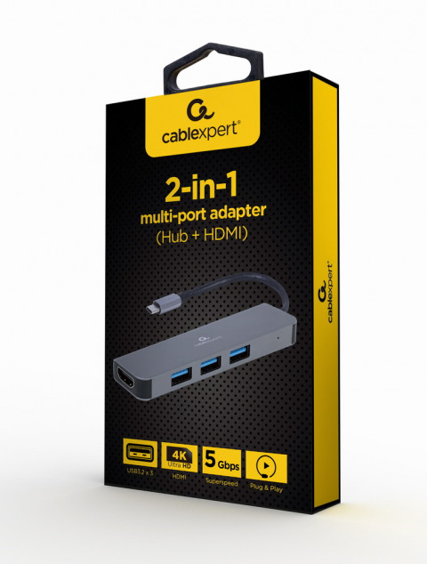 GEMBIRD MULTI ADAPTER USB TYPE-C 2W1 (HUB USB + HD - Galeria zdjęcie 2