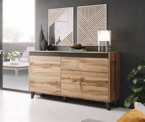 Komoda NORD 138cm dąb wotan/antracyt - Galeria zdjęcie 3