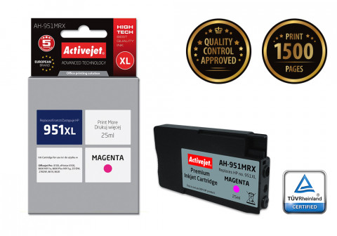Activejet AH-951MRX Tusz do drukarki HP, Zamiennik HP 951XL CN047AE; Premium; 25 ml; purpurowy. - Galeria zdjęcie 2